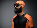 Male in scuba diving mask and orange neopren divingr suit. Royalty Free Stock Photo
