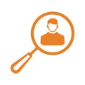 Male, search icon. Orange vector sketch