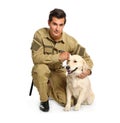 Male security guard in uniform with police dog Royalty Free Stock Photo