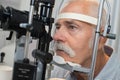 male senior in eye clinic examine eyes