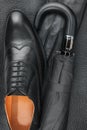 Male set of fashion accessories, shoes, umbrella, gloves Royalty Free Stock Photo