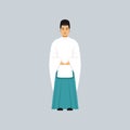 Male Shinto priest in traditional clothing, representative of religious confession vector Illustration