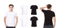 Male. Shirts set. Black and White Shirt. Front and Back view T-Shirt isolated. Mock up , copy space, Close up Royalty Free Stock Photo