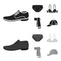 Male shoes, bra, panties, scarf, leather. Clothing set collection icons in black,monochrom style vector symbol stock Royalty Free Stock Photo