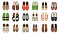 Male shoes top view. Fashionable footwear of different types for men. Sneakers, slippers, boots and flip flops. Stylish Royalty Free Stock Photo