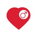 Male sign icon. Male sex heart button. Vector illustration. Royalty Free Stock Photo