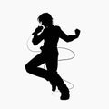 Male Singer Singing Holding a Microphone Silhouette on White Background Vector