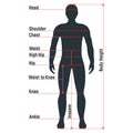 Male size chart anatomy human character, people dummy front and view side body silhouette, isolated on white, flat vector Royalty Free Stock Photo