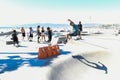 Male skateboarder attempts to jump barrier.