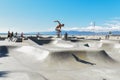 Male skateboarder catching some air.