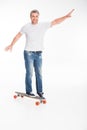 Male skateboarder on longboard