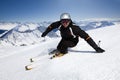 Male skier with mountain view