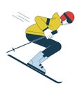 Male skier with poles on skis flat line color vector character