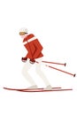 Male skier with red ski and sticks and winter jacket cartoon character design vector illustration on white background