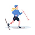 Male skier semi flat color vector character