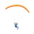 Male skydiver flying with parachute vector flat illustration. Extreme man enjoying parachuting sport and leisure