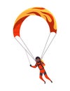 Male skydiver flying with sport equipment. Skydiving extreme sport. Parachute jumping character on white. Active hobbies