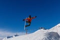 Male snowboarder does the jumping trick