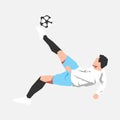 male soccer, football player doing overhead kick or bicycle kick. flat vector illustration Royalty Free Stock Photo