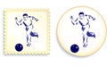 Male soccer (football) player on stamp and button