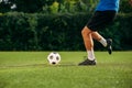 Male soccer player hits the ball on the field Royalty Free Stock Photo