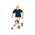 Male Soccer Player, Male Footballer Character in Sports Uniform Running with Ball Vector Illustration