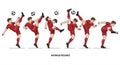 Male soccer player in a red uniform executes an overhead kick in a Royalty Free Stock Photo