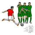 male soccer player shooting a ball to the wall vector illustration sketch doodle hand drawn with black lines isolated on white ba Royalty Free Stock Photo