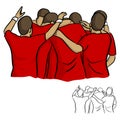 male soccer team in red jersey shirt celebrating after goal vector illustration sketch doodle hand drawn with black lines isolate Royalty Free Stock Photo