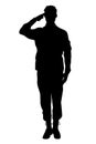 Male Soldier full body silhouette saluting ceremonial greeting army isolated on white background vector Royalty Free Stock Photo
