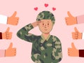 Male soldiers salute and feel good to be appreciated. Royalty Free Stock Photo