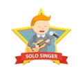 Male solo singer with guitar on emblem