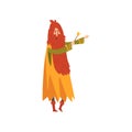 Male Sorcerer Conjuring with Magic Wand, Redhead Bearded Wizard Character Vector Illustration