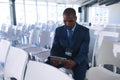 Male speaker practicing his speech on digital tablet in business seminar Royalty Free Stock Photo