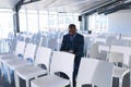 Male speaker practicing his speech on digital tablet in business seminar Royalty Free Stock Photo