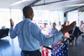 Male speaker speaks in business seminar at conference meeting Royalty Free Stock Photo