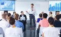 Male speaker speaks in a business seminar Royalty Free Stock Photo