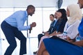 Male speaker speaks in business seminar Royalty Free Stock Photo