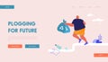 Male Sports Character Plogging Landing Page Template. Running Man Pick Up Garbage to Bags and Jogging