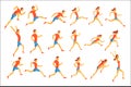 Male Sportsman Running The Track With Obstacles And Hurdles In Red Top Blue Short In Racing Competition Set Of