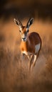 A male Springbok antelope (Aepyceros melampus) in the Kalahari desert, South Africa. Generative AI