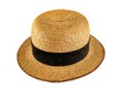 Yellow straw hat on white background side view