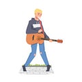 Male Street Guitarist Playing Acoustic Guitar, Live Performance Concept Cartoon Style Vector Illustration