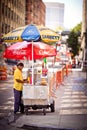 Male street vendor of hot dogs, New York, USA