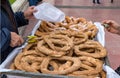 A male street vendor selling Greek koulouri in Athens, Greece