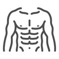 Male strong torso line icon, Gym concept, men chest sign on white background, muscular strong man icon in outline style