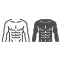 Male strong torso line and solid icon, Gym concept, men chest sign on white background, muscular strong man icon in