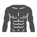 Male strong torso solid icon, Gym concept, men chest sign on white background, muscular strong man icon in glyph style