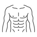 Male strong torso thin line icon, Gym concept, men chest sign on white background, muscular strong man icon in outline Royalty Free Stock Photo