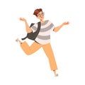 Male Student Character in Glasses with Backpack Running Hurry for Class Vector Illustration